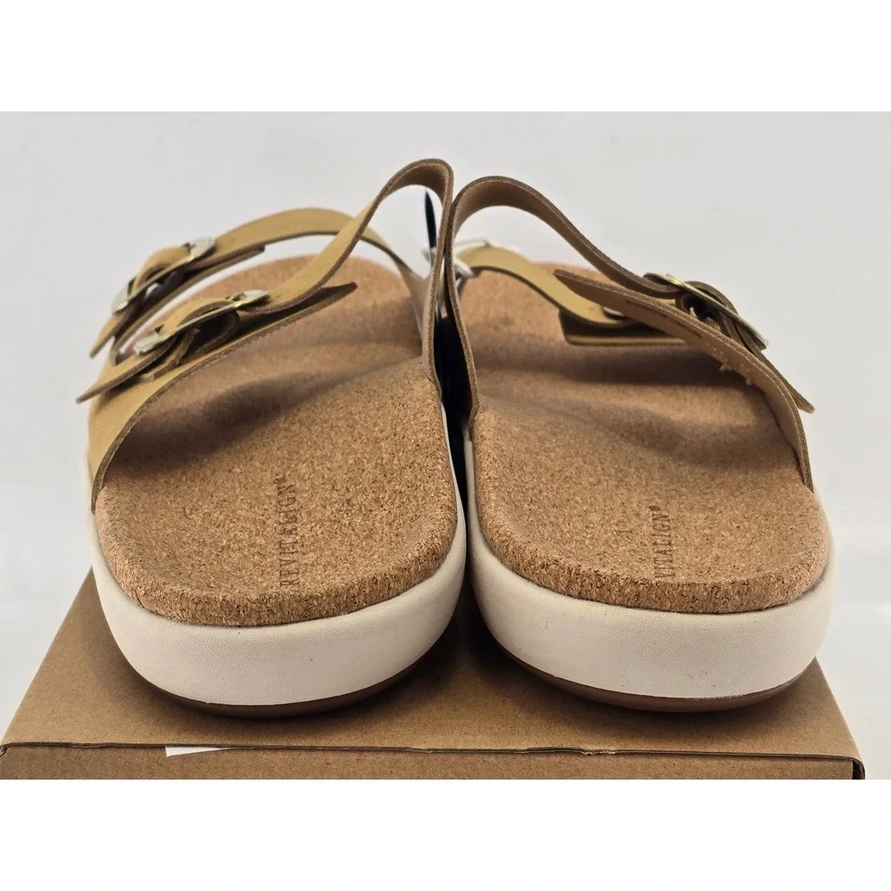Revitalign Paxton Slide Sandals Mens 13EE Tan Leather Buckle -New